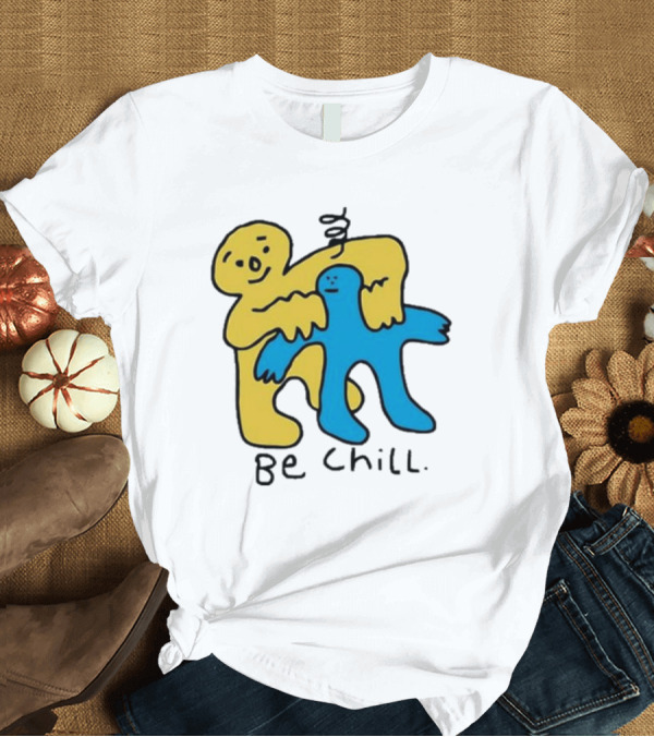 T-Shirt: Iwantmyhoney Be Chill Yellow and Blue Figure Hugging T-Shirt Iwantmyhoney Be Chill Yellow and Blue Figure Hugging T-Shirt