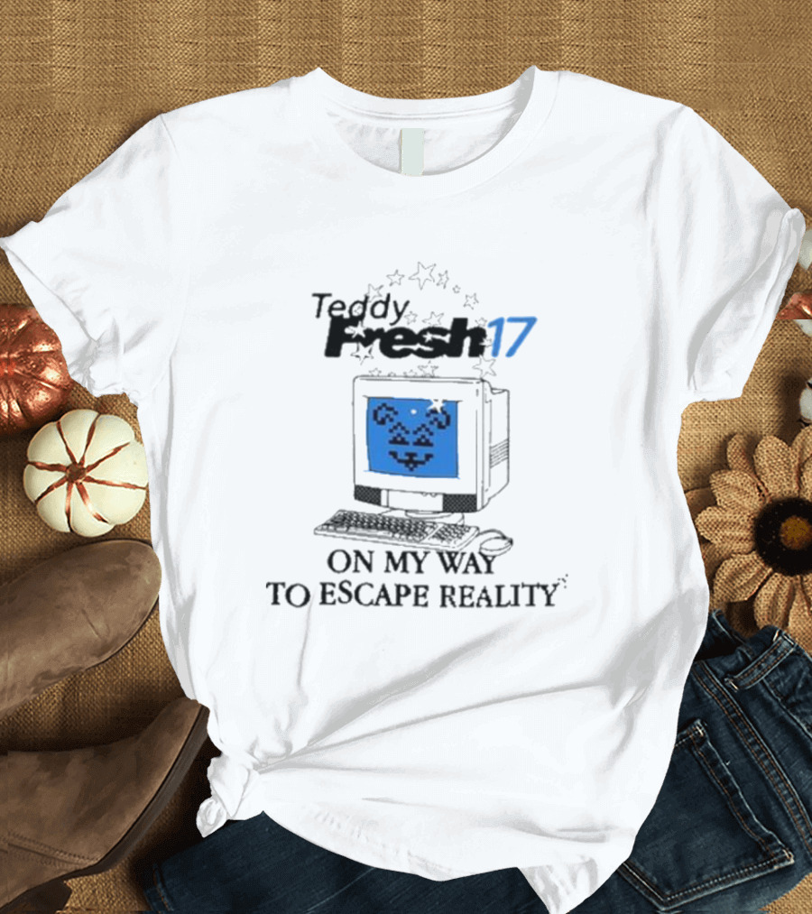 Teddy Fresh 17 On My Way To Escape Reality Retro Computer Dog T-Shirt