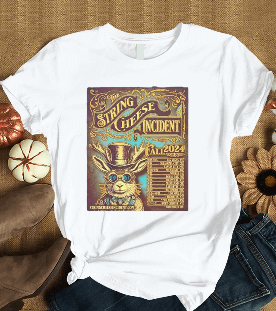 The String Cheese Incident Fall 2024 Tour Dates with Anthropomorphic Rabbit in Top Hat T-Shirt