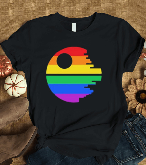 T-Shirt: Rainbow Death Star Icon with Multicolor Stripes T-Shirt Rainbow Death Star Icon with Multicolor Stripes T-Shirt