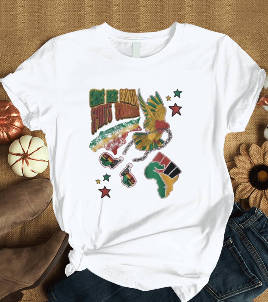 Chains Were Broken Spirits Soared Rasta Colors Fist Bird Stars T-Shirt