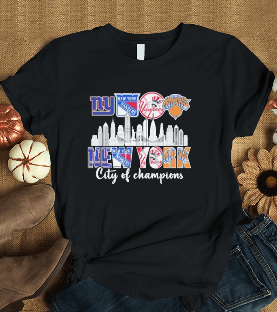 New York City Of Champions Giants Rangers Yankees Knicks Skyline T-Shirt