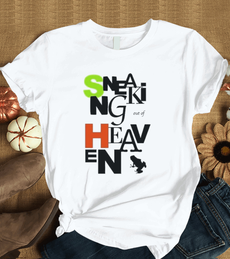 Sneaking Out of Heaven Frog in Neon and Orange Letters T-Shirt
