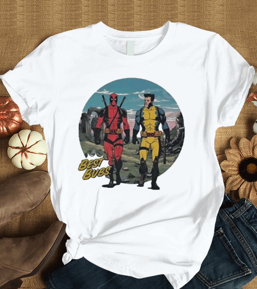 The Streamr Nerdriot Best Bubs Deadpool Wolverine Walking Scene T-Shirt
