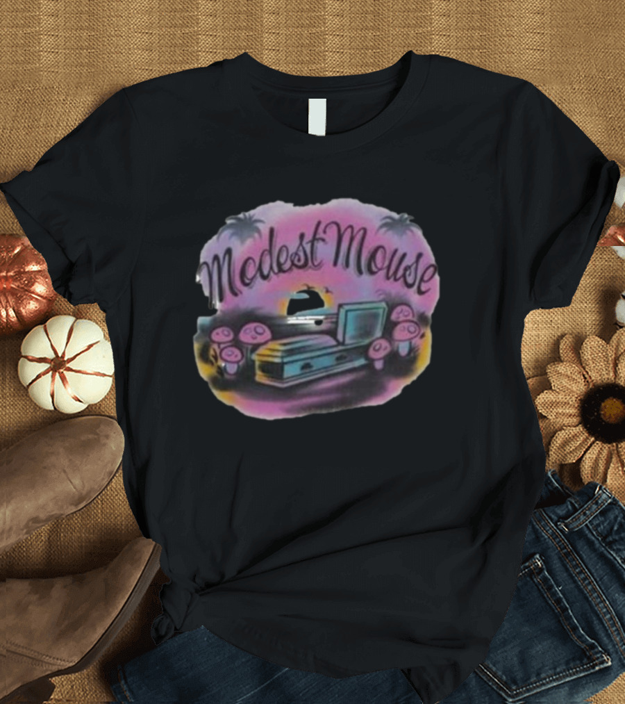 Modest Mouse Airbrush Sunset Coffin and Mushrooms Scene T-Shirt