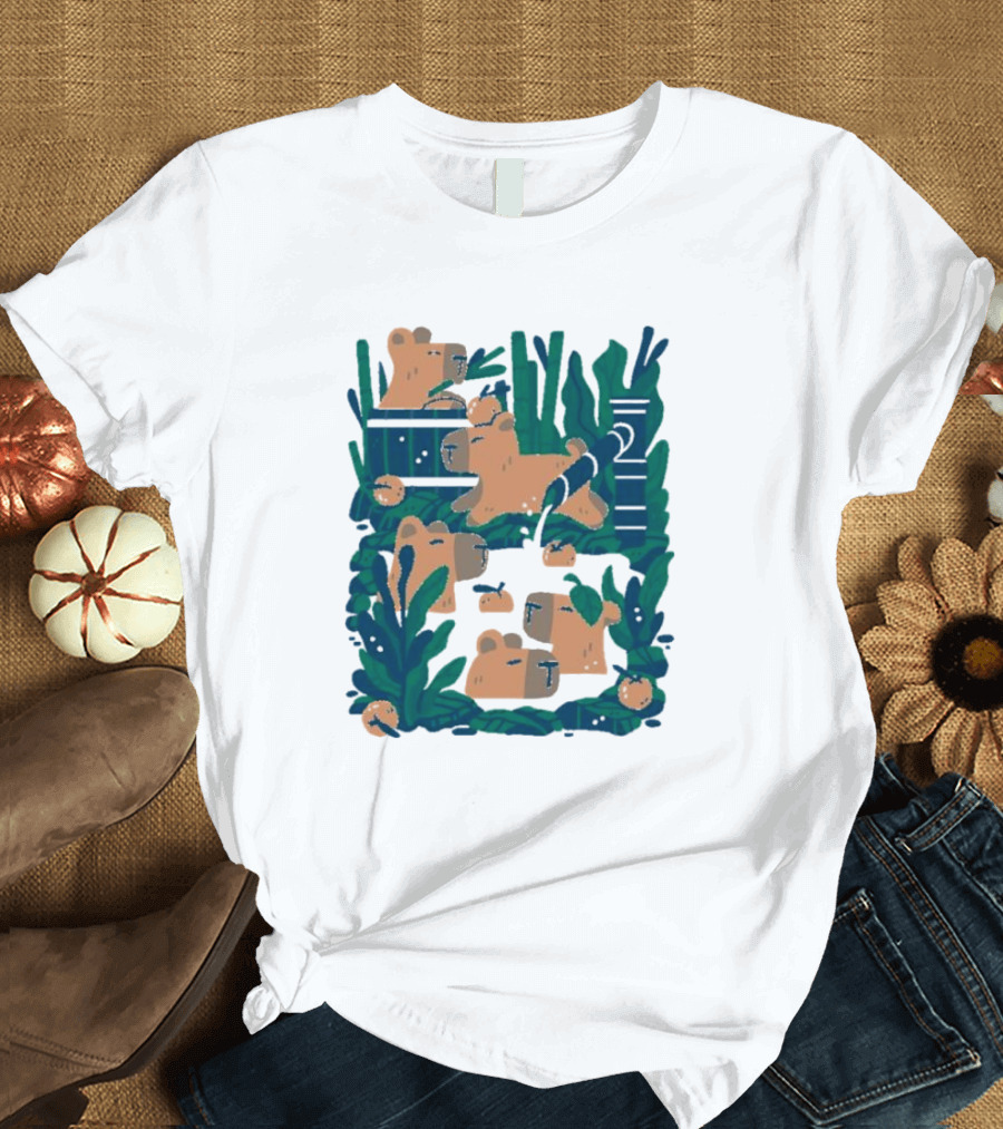 Bamboo Bath Bear Family Relaxing Amidst Greenery T-Shirt
