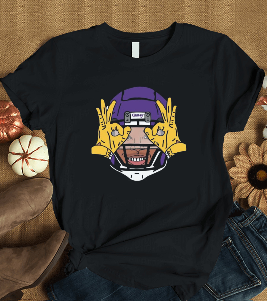 Vikings Justin Jefferson Griddy Hands Gesture Purple Helmet T-Shirt