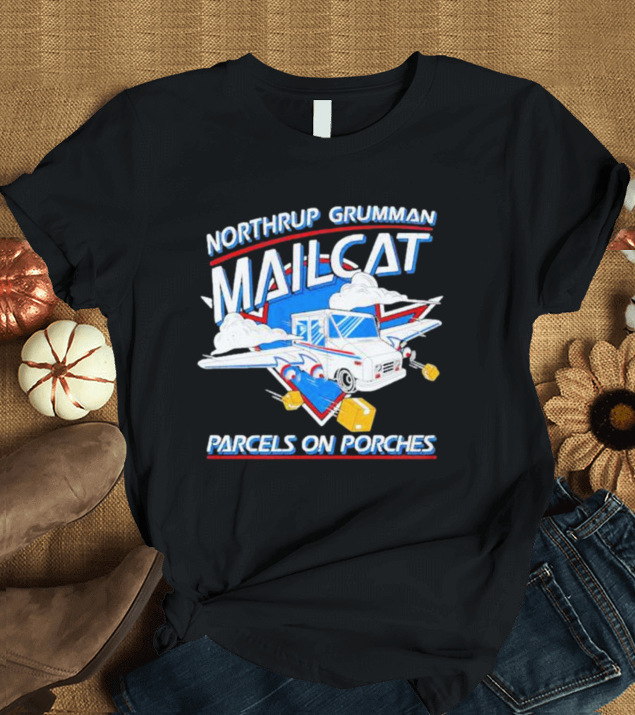Northrup Grumman Mailcat Parcels On Porches Delivery Truck Clouds T-Shirt
