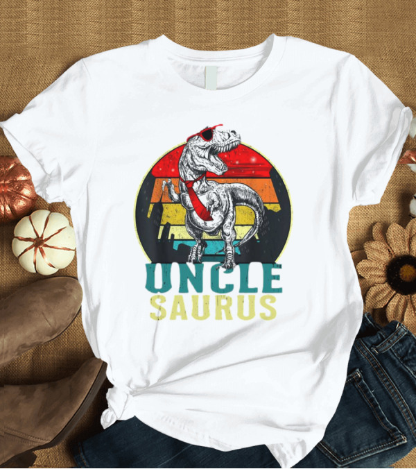 T-Shirt: Uncle Saurus Rex Dinosaur with Sunglasses and Red Tie Fathers Day T-Shirt Uncle Saurus Rex Dinosaur with Sunglasses and Red Tie Fathers Day T-Shirt