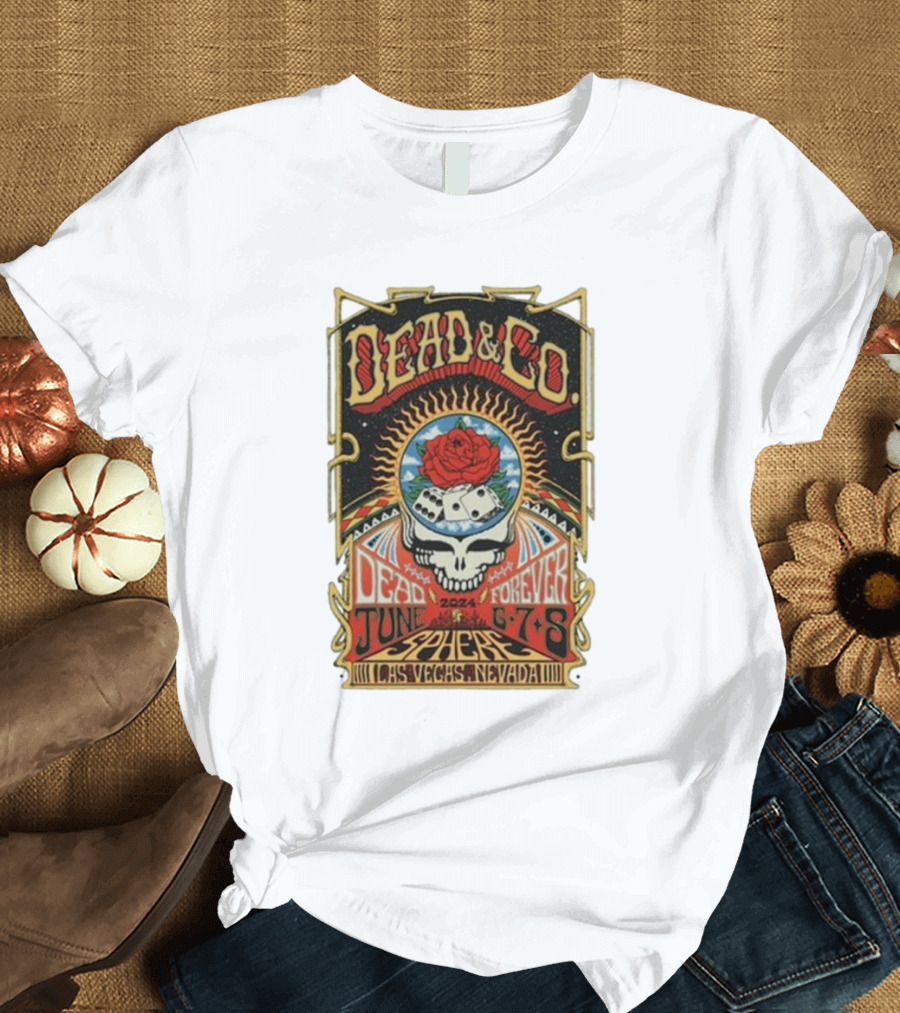 Dead and Company 2024 Tour Las Vegas Sphere June 6-7-8 Skully Rose Dice T-Shirt