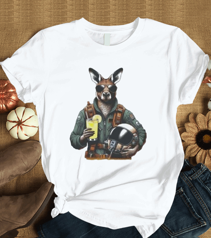 Commander Kangaroo 2024 Astronaut Aviator Pilot Kangaroo with Helmet and Lemonade T-Shirt