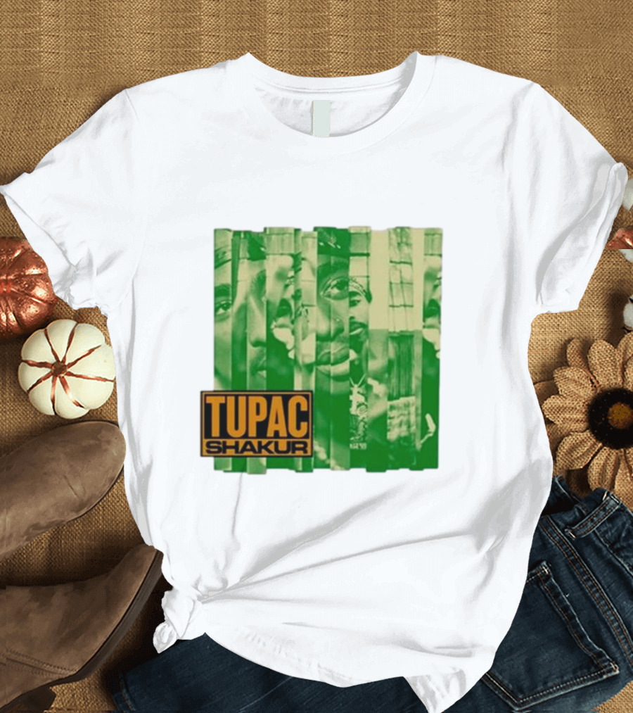 Tupac Shakur Green Photo Collage T-Shirt