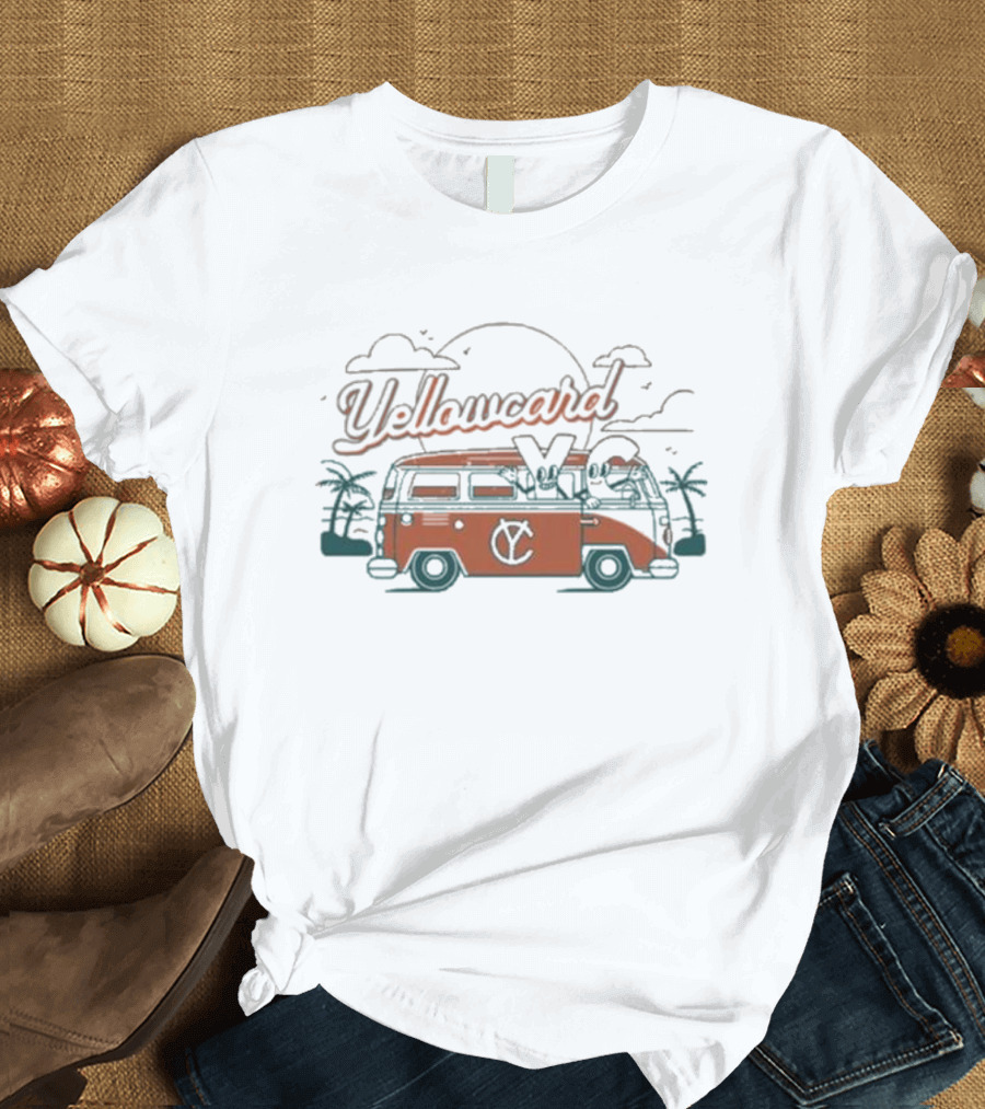 Yellowcard Band Van Sunset Scene with Palm Trees and YC T-Shirt