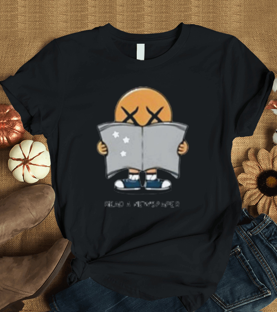 Read A Newspaper Character with Crossed Eye Symbol and Stars T-Shirt