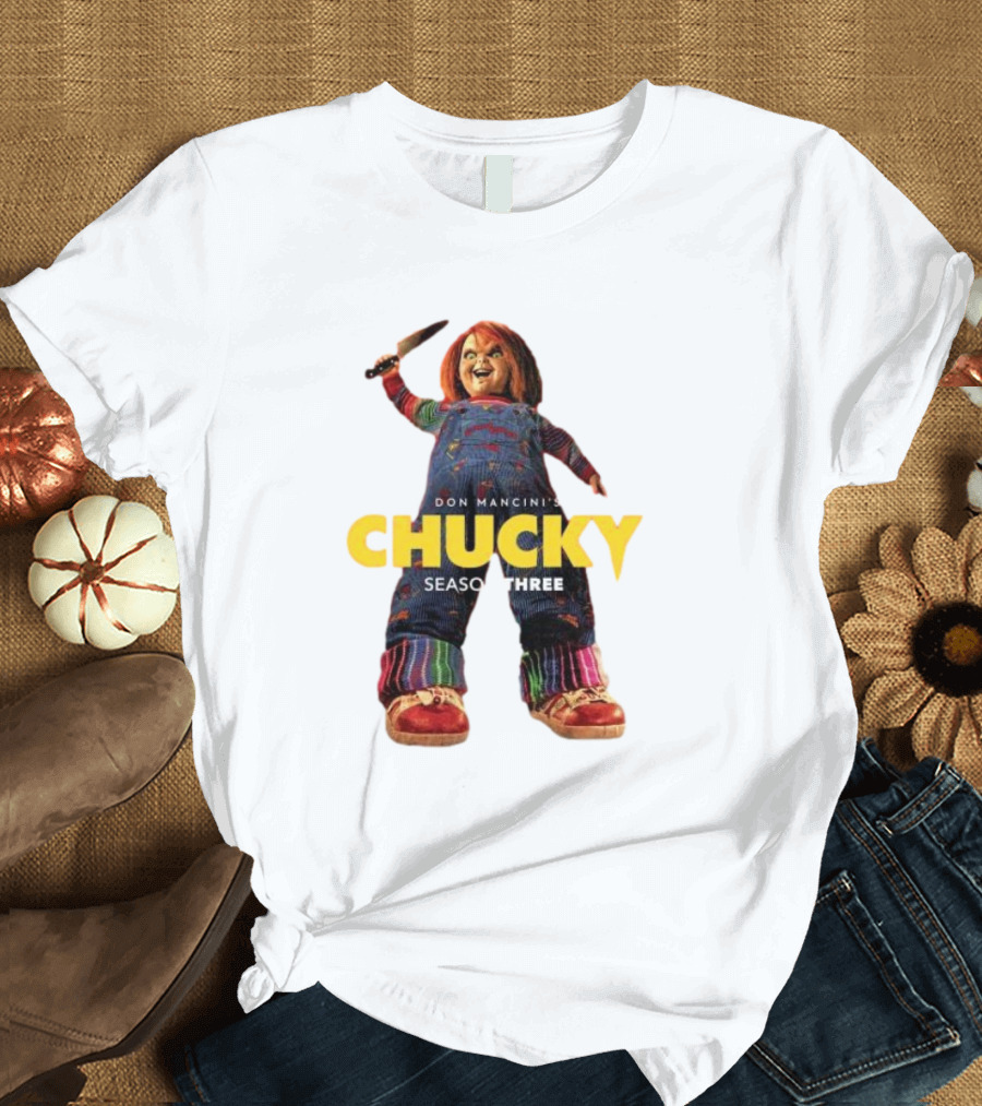 Don Mancini’s Chucky Season Three Horror Character with Knife T-Shirt