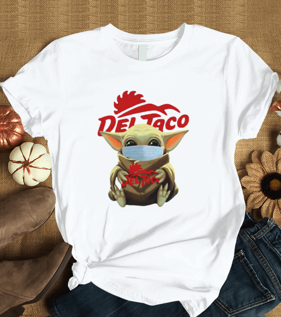 Baby Yoda Wearing Face Mask Holding Del Taco T-Shirt