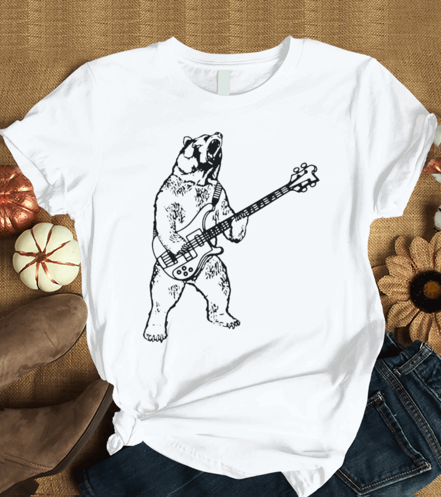 Bear Playing Bass Guitar Rocking Out T-Shirt