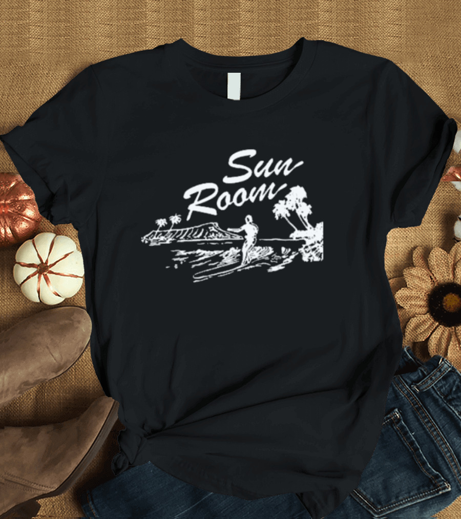 Sun Room Red Coastal Surfer Island Palms Scene T-Shirt