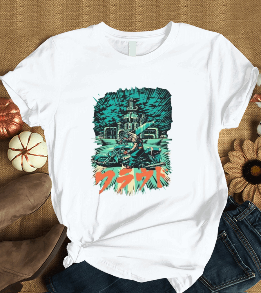 Cloud Motorcycle Slide PixelEyeBat Midgar Scene T-Shirt