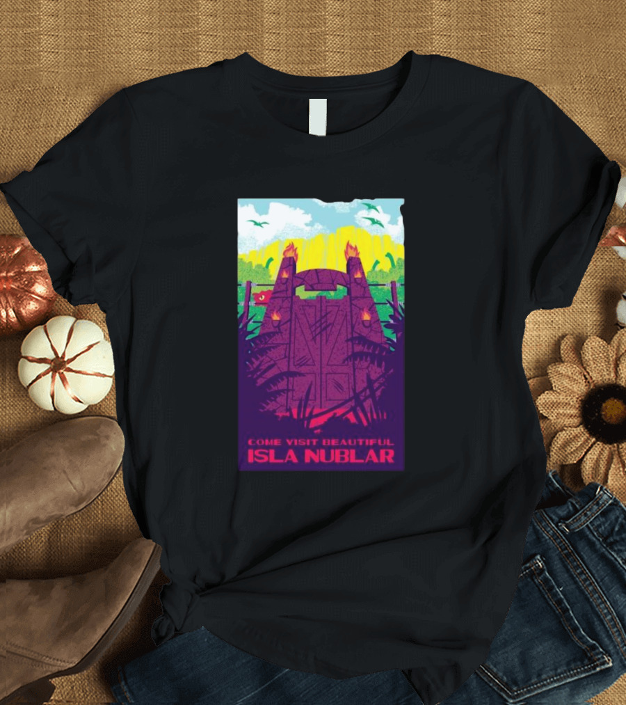 Come Visit Beautiful Isla Nublar Jurassic Park Gate Scene Vibrant T-Shirt