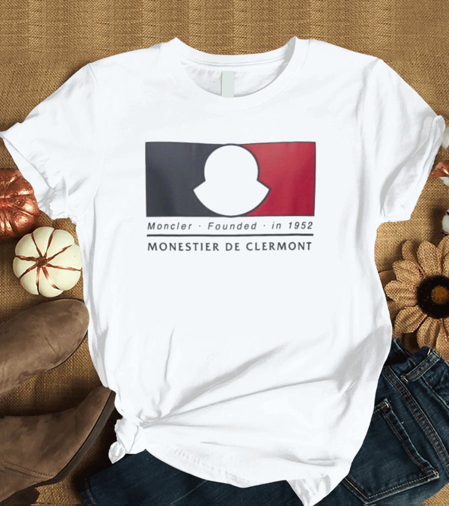 Moncler Founded In 1952 Monestier De Clermont Sky Blue Logo Black Red T-Shirt
