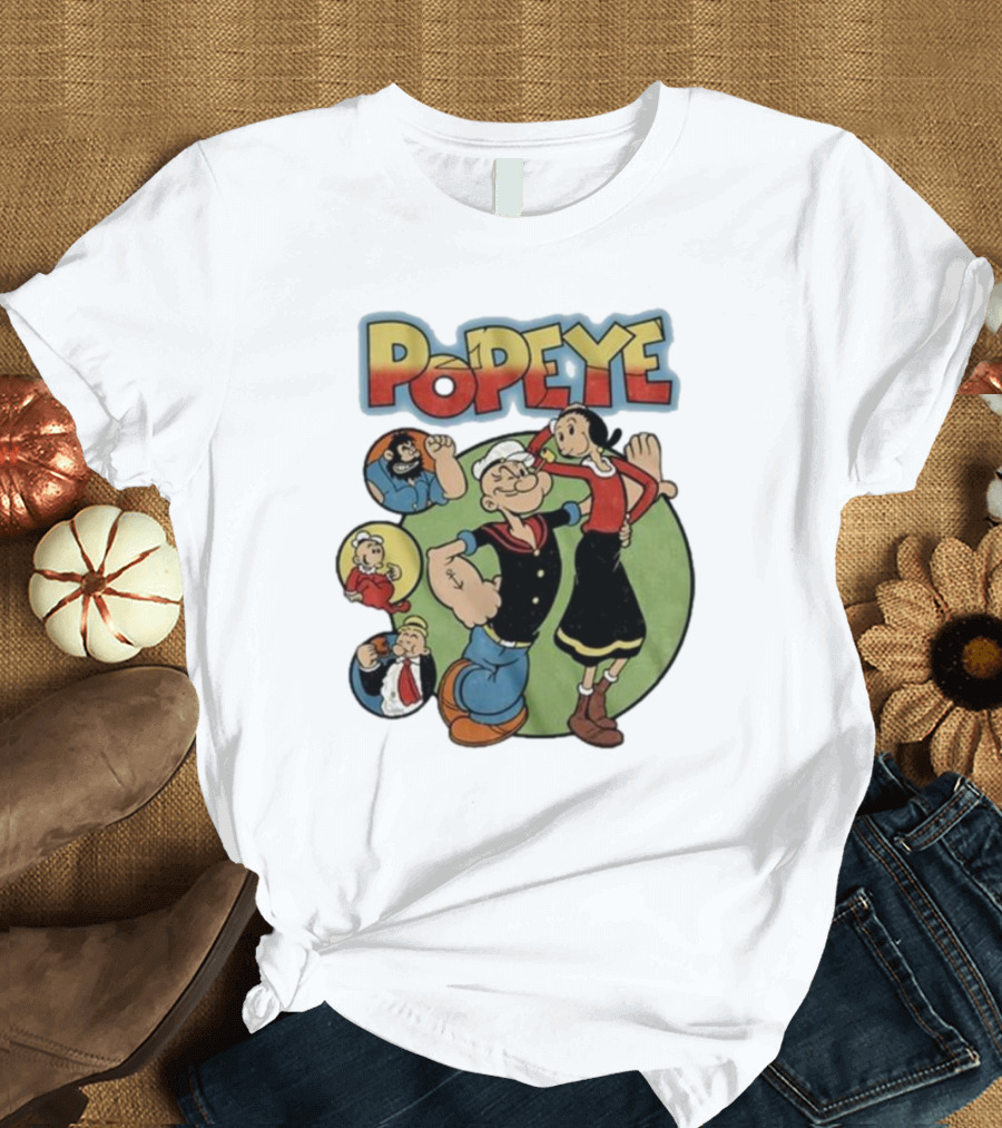 Popeye and Olive Oyl Cartoon Characters Sailor Spinach Classic Animation T-Shirt
