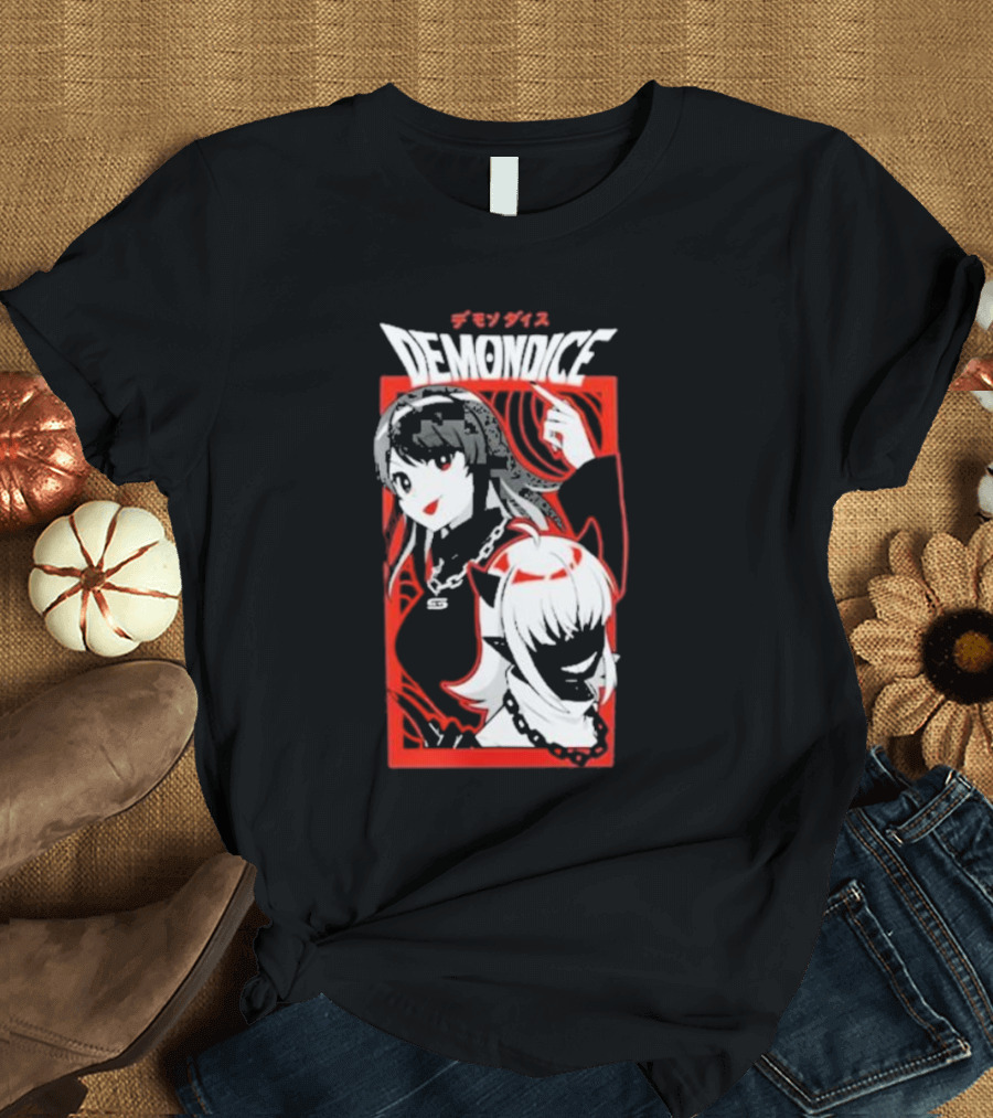 DEMONDICE Anime Style Red and White Character Design Chains T-Shirt