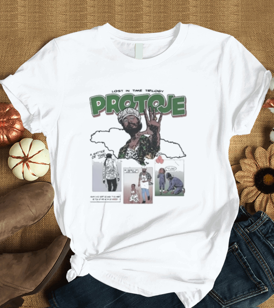 Lost In Time Trilogy Protoje A Matter of Time Comic Panels Jamaican Map T-Shirt