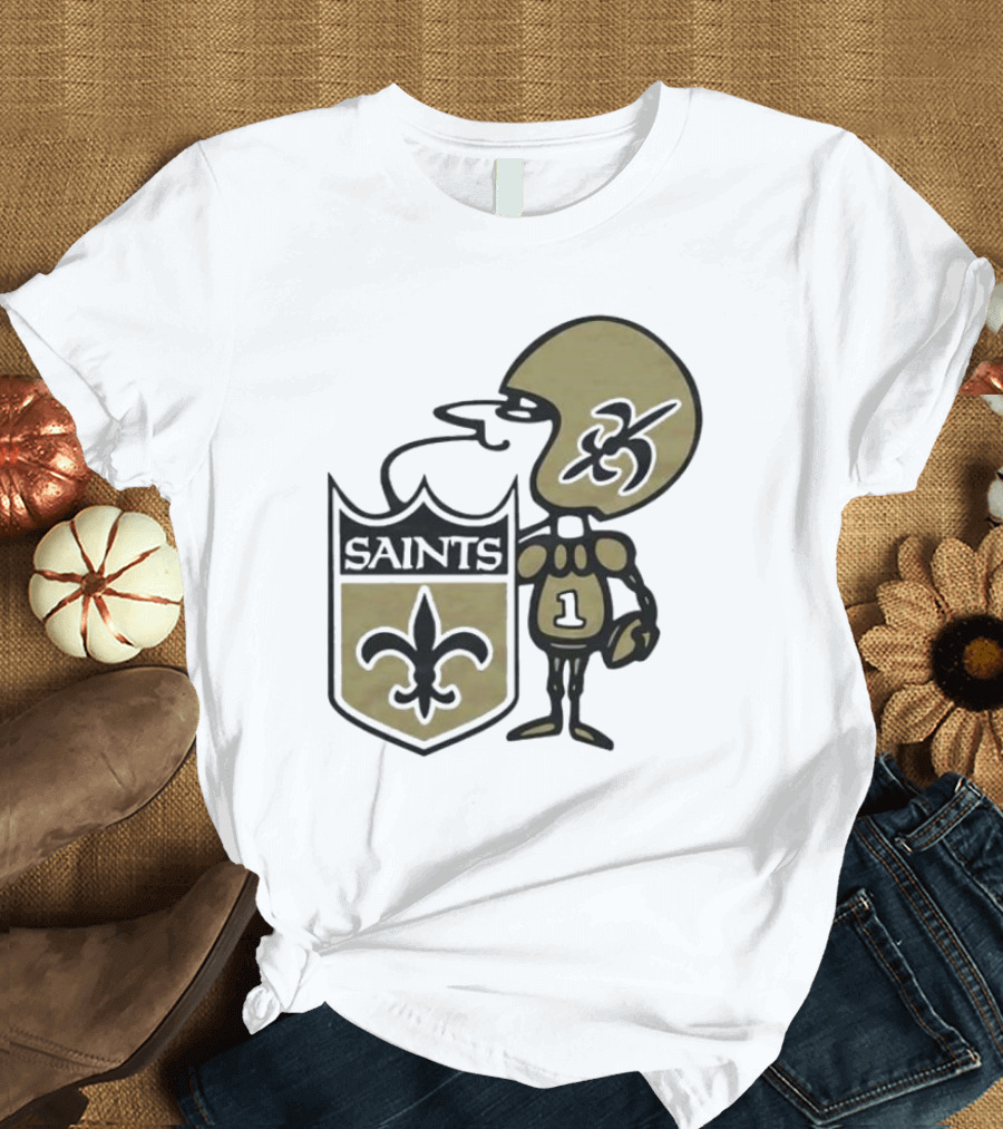 New Orleans Saints 1967 Alt Logo Fleur-de-Lis Football Player T-Shirt