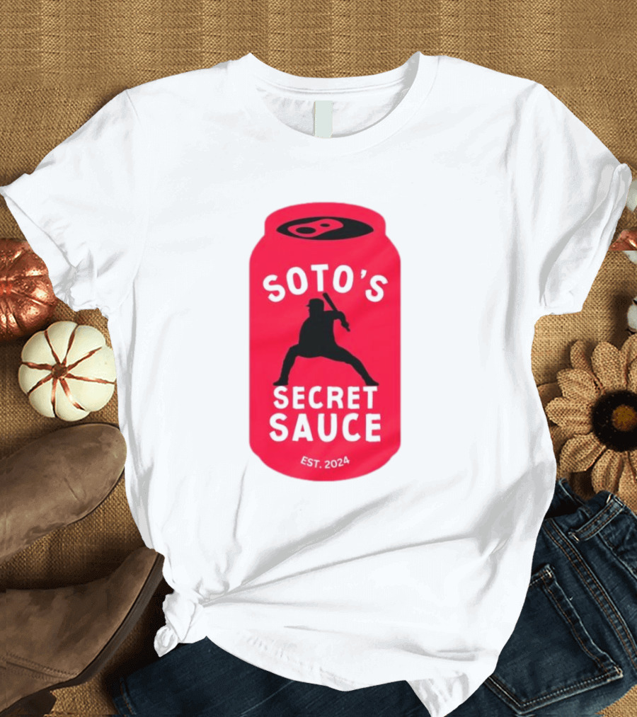 Soto's Secret Sauce Est 2024 Baseball Batter Icon on Red Can T-Shirt