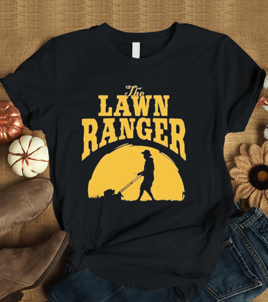 The Lawn Ranger Mower Silhouette Against Setting Sun T-Shirt