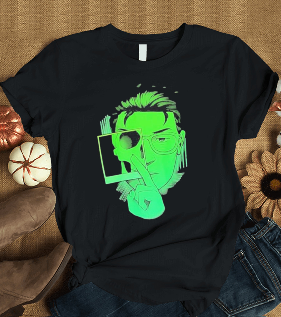 Skull Polaroid Green Neon Portrait Framerate T-Shirt