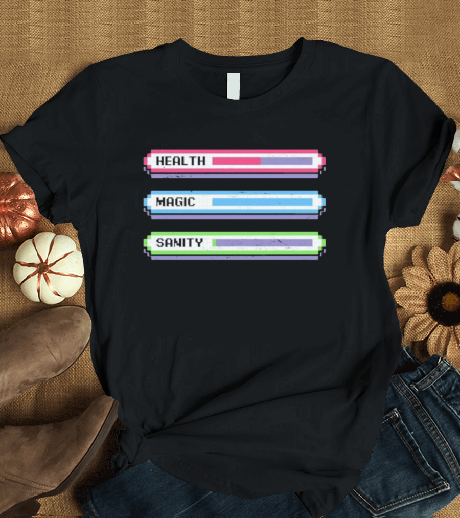 Health Magic Sanity Stats Bar Pixel T-Shirt