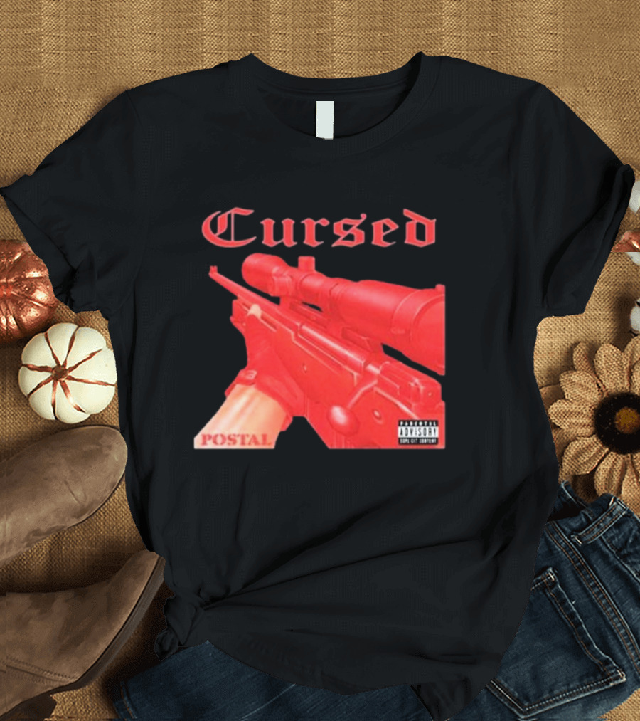 Cursed Postal Rifle Record Text Explicit Content T-Shirt