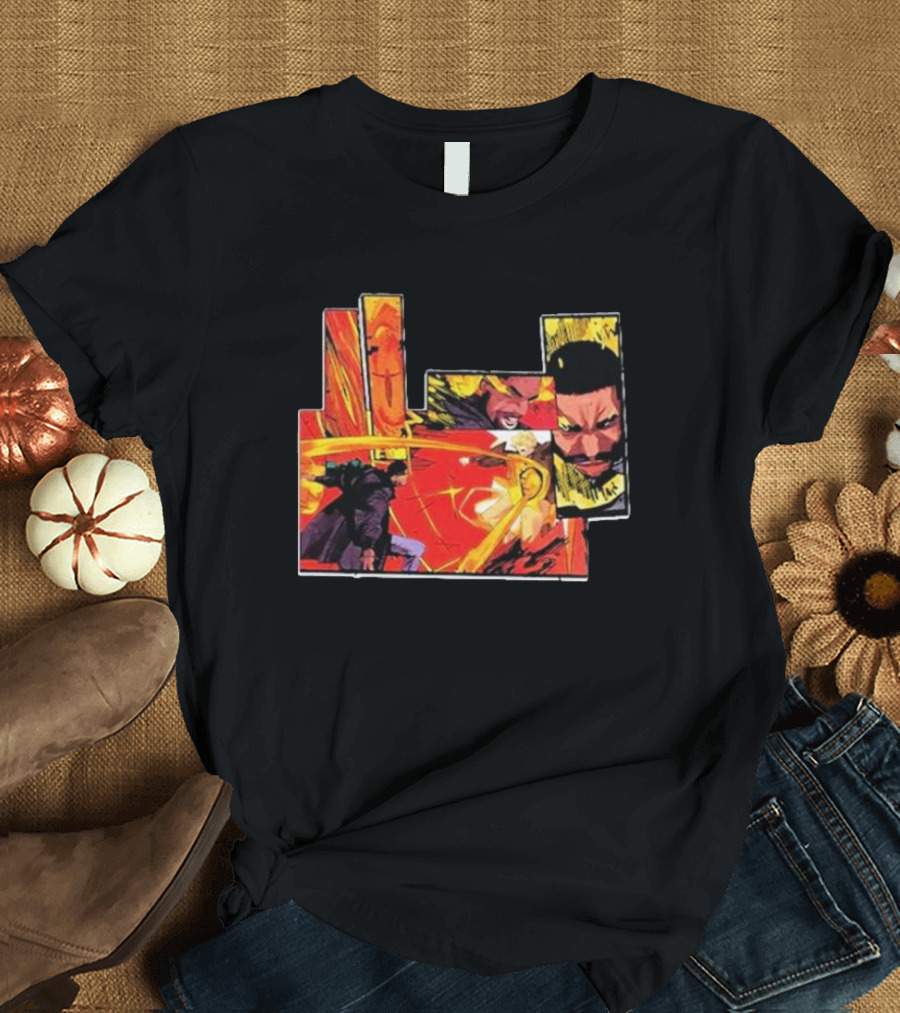 Kid Cudi Moon Man Full Comic Style Dynamic Red and Yellow Panels T-Shirt