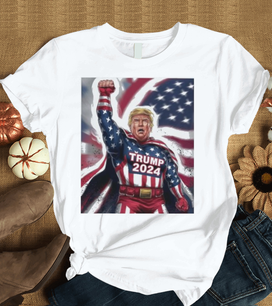 Trump 2024 Patriotic Hero with American Flag T-Shirt