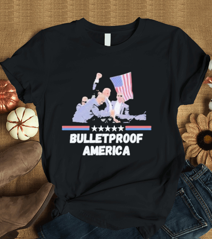 Bulletproof America Trump with Flag and Security Team T-Shirt