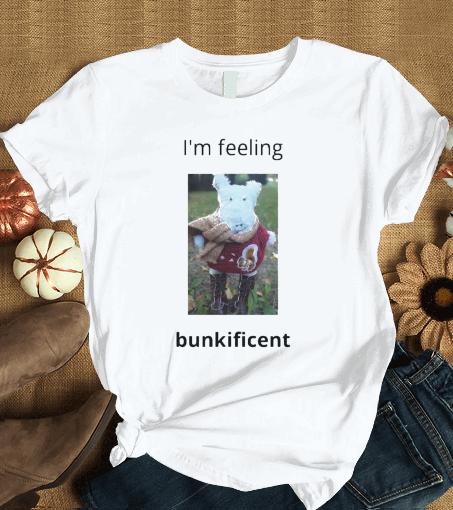 I'm Feeling Bunkificent Stuffed Animal in Scarf T-Shirt
