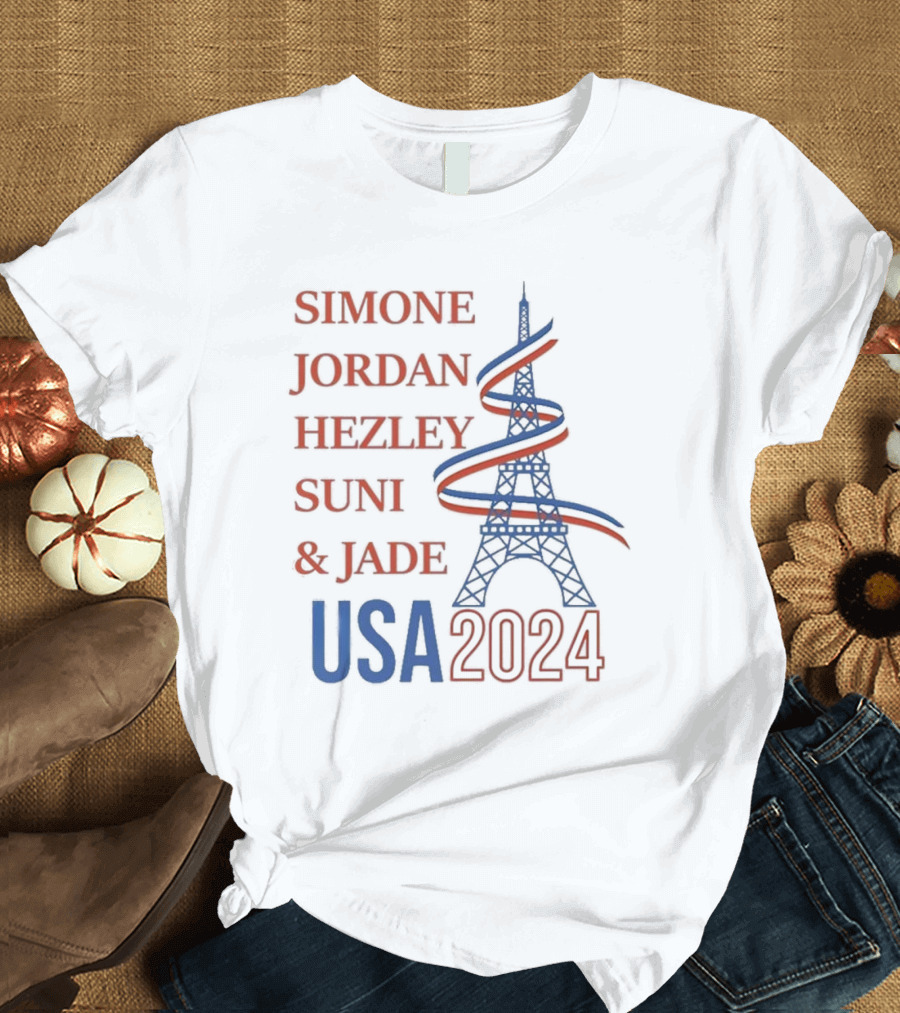 SIMONE JORDAN HEZLEY SUNI JADE USA 2024 Eiffel Tower Red Blue Spiral T-Shirt