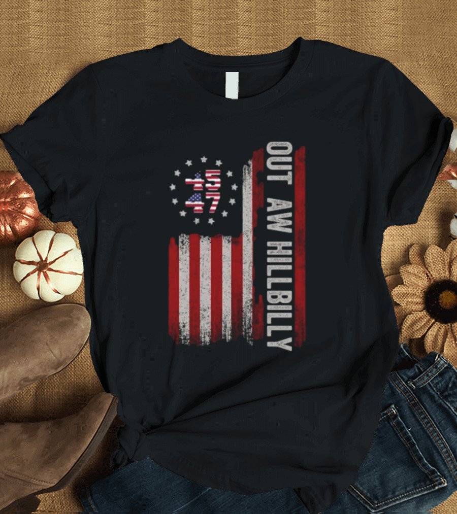 Outlaw Hillbilly Trump Vance 2024 Patriotic American Flag Stars Stripes T-Shirt