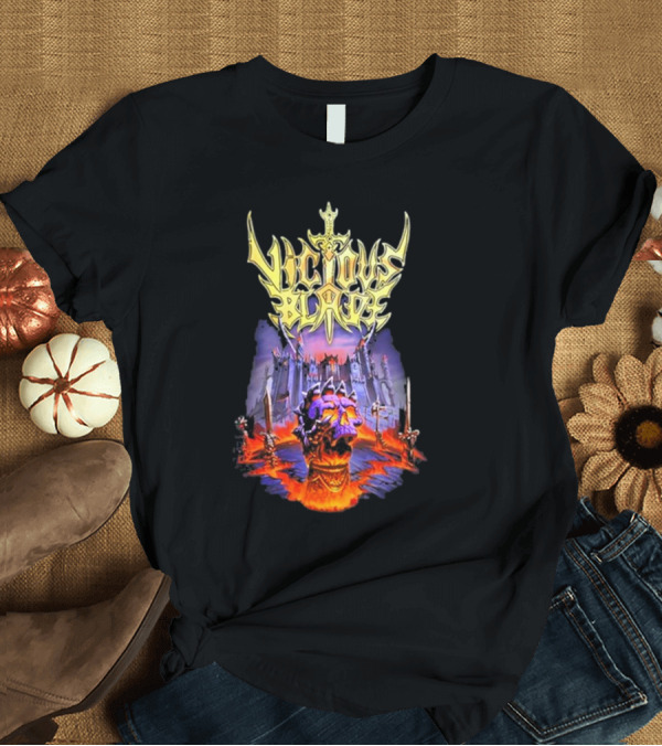 T-Shirt: Vicious Blade Skull Fortress with Flaming Swords T-Shirt Vicious Blade Skull Fortress with Flaming Swords T-Shirt