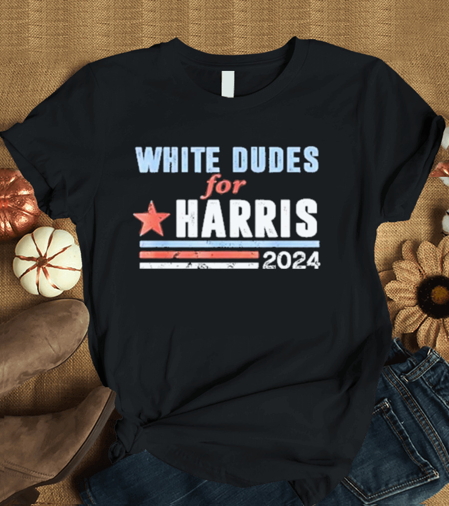 White Dudes for Harris 2024 Star and Stripes Election T-Shirt