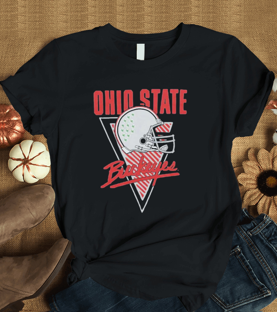 Ohio State Buckeyes Retro Helmet Triangular Background T-Shirt
