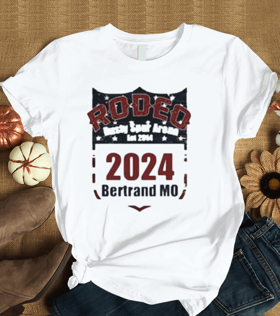 Rodeo Rusty Spur Arena 2024 Bertrand MO Stars and Stripes Shield T-Shirt