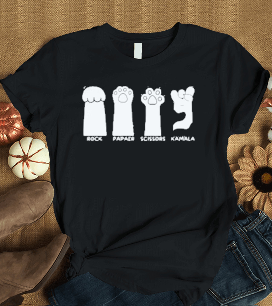 Rock Paper Scissors Kamala Cat Paws Game T-Shirt