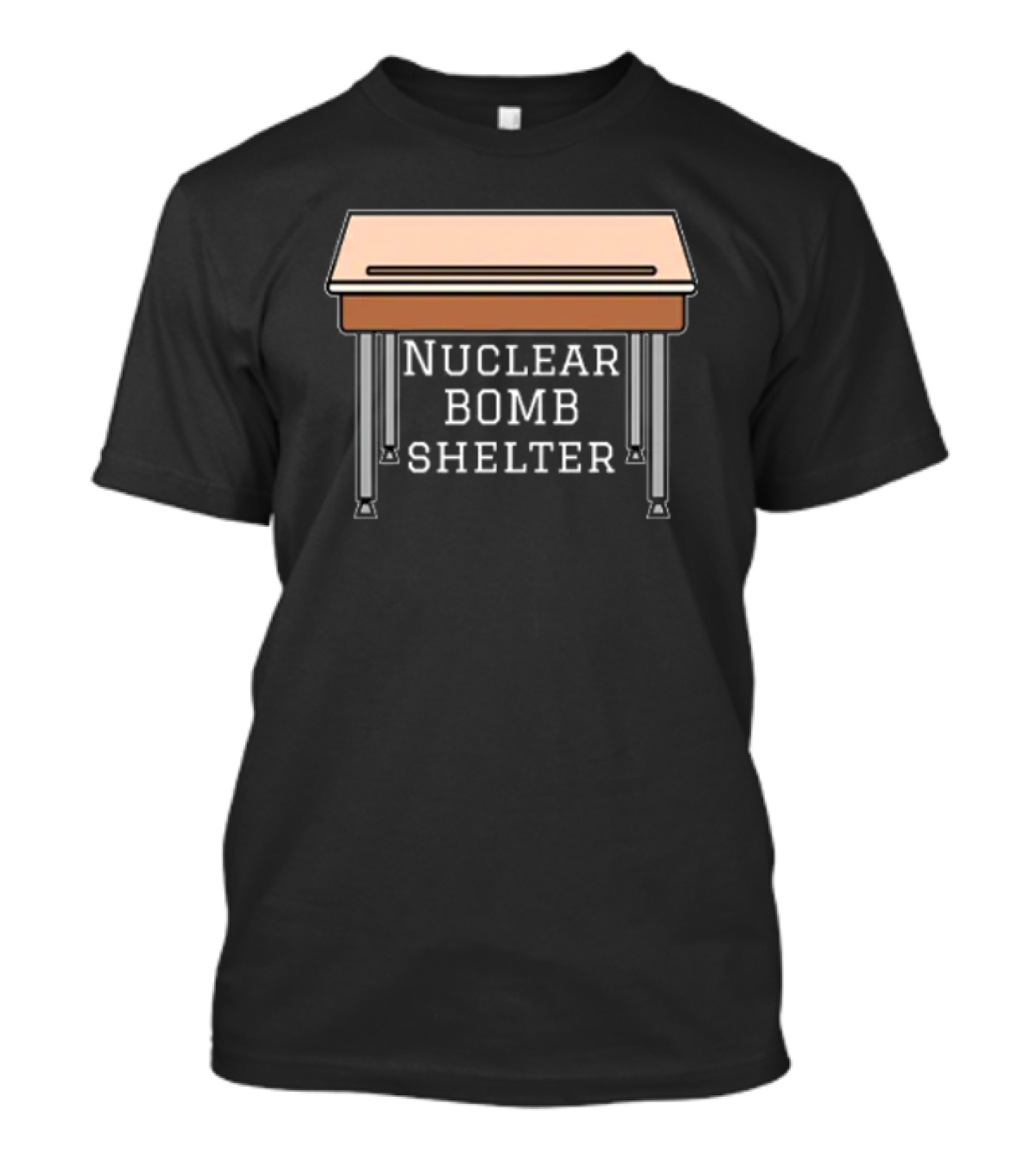 Nuclear Bomb Shelter Under School Desk Retro Humor T-Shirt
