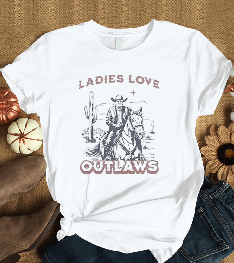 Ladies Love Outlaws Cowboy and Cactus Desert Scene T-Shirt