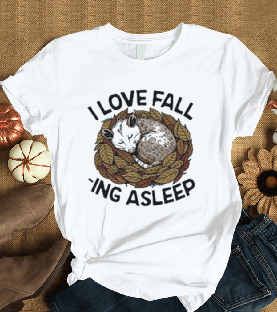 I Love Fall -ing Asleep Cozy Autumn Leaves Sheep T-Shirt