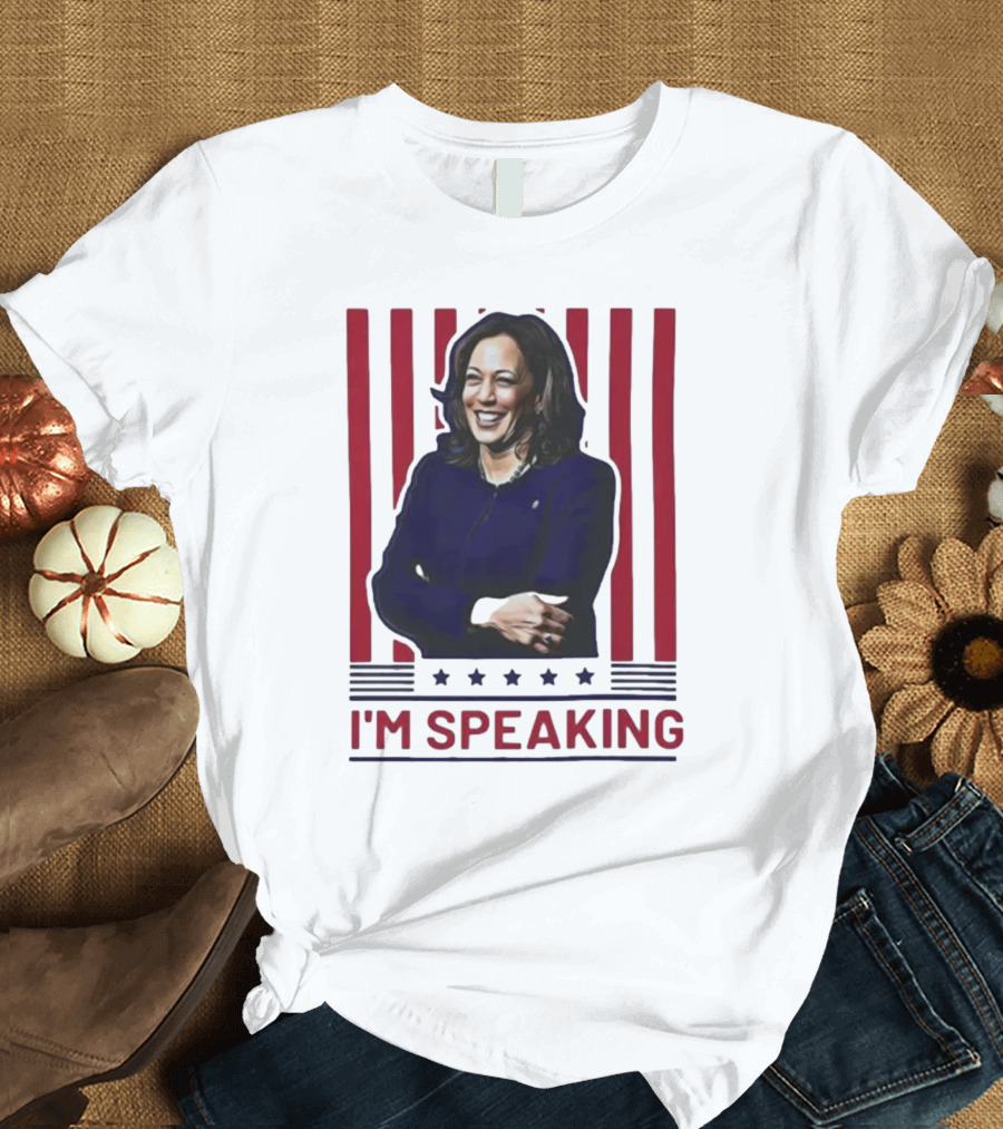 I'm Speaking Kamala Harris Red and Navy Vertical Stripes T-Shirt