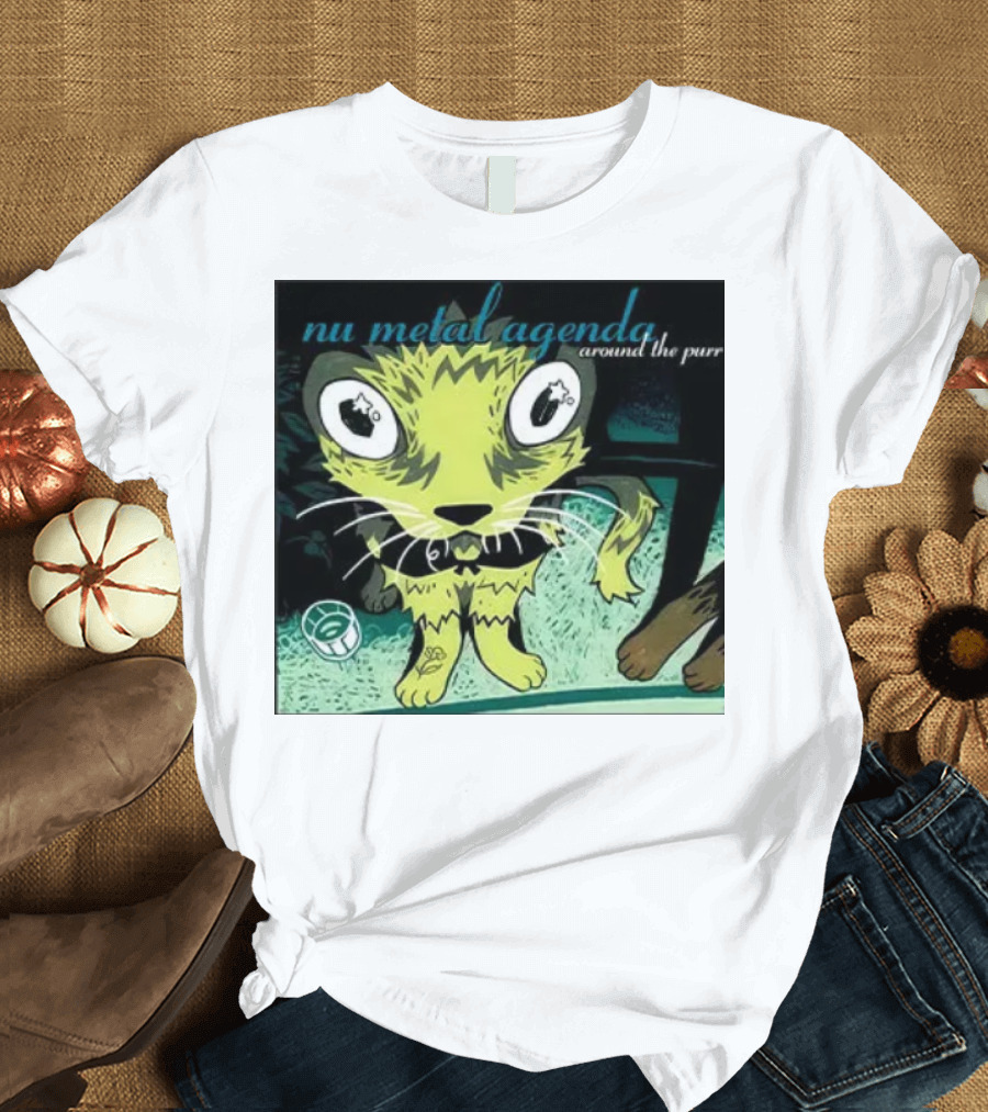 Nu Metal Agenda Around The Purr Feline Illustration with Swirling Colors and Bold Letters T-Shirt
